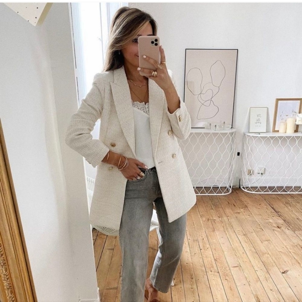 H&M Textured Tweed  Blazer Jacket  New Size XS - Picture 7 of 9